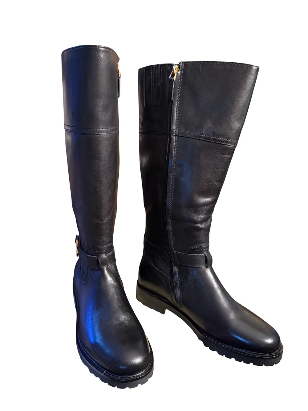 Lauren Ralph Lauren NWT Sz 8.5 Everly Black Leather Wide Calf Riding Boot (476) - Picture 3 of 12